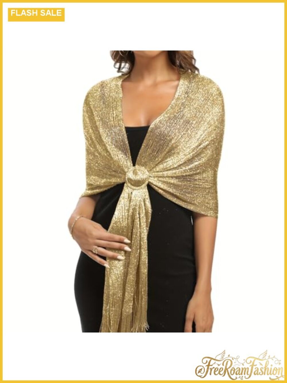 Golden Fringe Shawl Metallic Tassel Wrap Scarf Lightweight for Wedding Party